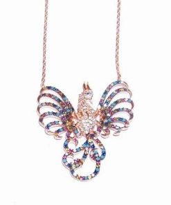 Pandantiv din argint placat cu aur roz - Pasarea Phoenix