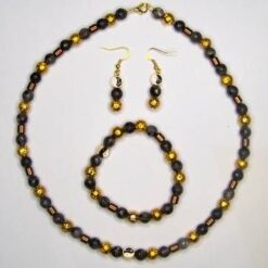 Set din cuart rutilat, hematit si accesorii aurite