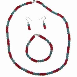 Set din argint 925 turcoaz mat si coral rosu