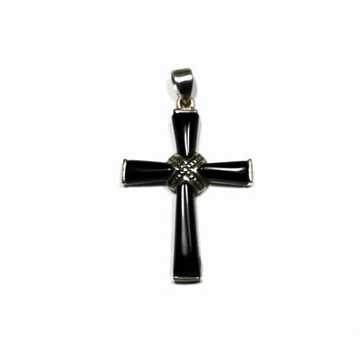 Cruce din obsidian cu marcasite si argint