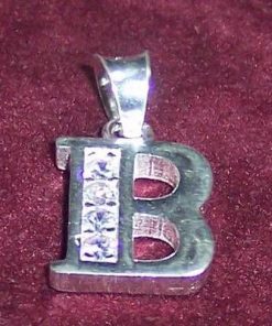 Initiala numelui din argint cu strasuri transparente - B