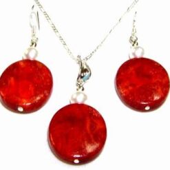 Set de bijuterii din argint si coral