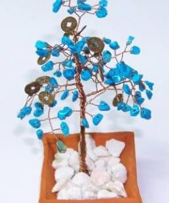 Copacel cu cristale de turcoaz si monede Feng Shui