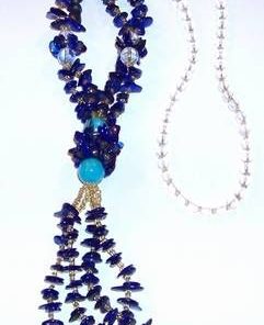 Set din aur de 14 K cu cristale de lapis lazuli si perle