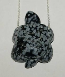 Pandantiv din obsidian - testoasa - pe lant de argint