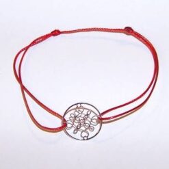 Bratara cu Nodul Mistic din argint pe siret rosu reglabil