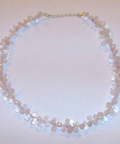 Colier din cristale de cuart roz cu inchizatoare din aur 14K
