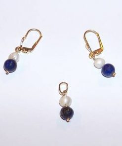 Set din aur de 14 K cu cristale de lapis lazuli si perle