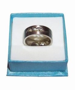 Inel unisex din inox cu 3 dungi din cauciuc negru