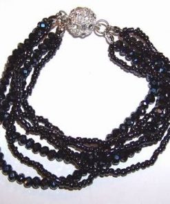 Bratara Shamballa, placata, cu cristale negre