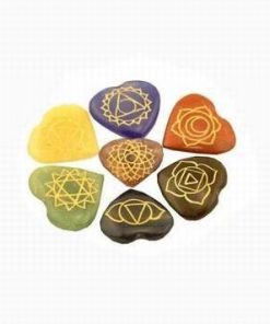 Set de 7 cristale - inima, cu simbolulurile celor 7 chakre