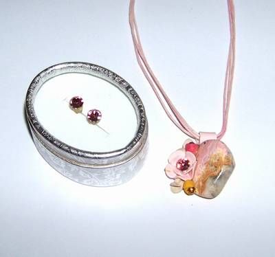 Set de bijuterii cu cristale Swarovski Elements roz